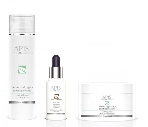 APIS Eksfoliacja ZESTAW - AML COMPLEX kwas azelainowy, migdałowy, mlekowy 30% 30ml + żel neutralizujący 200ml + maska łagodząca 200ml