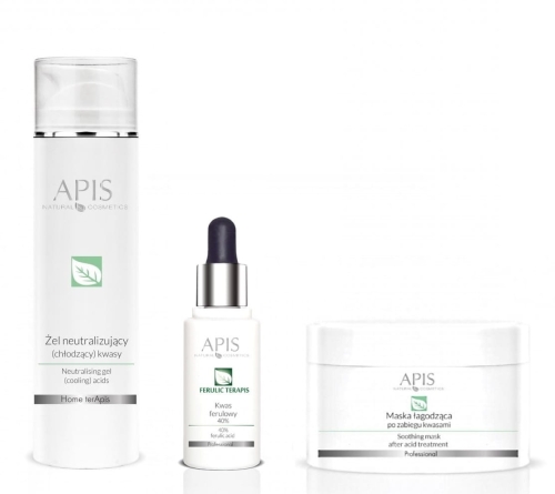 APIS Eksfoliacja ZESTAW - kwas ferulowy 40% 30ml + żel neutralizujący 200ml  + maska łagodząca 200ml