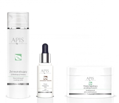 APIS Eksfoliacja ZESTAW - kwas migdałowy 40% 30ml + żel neutralizujący 200ml + maska łagodząca 200ml