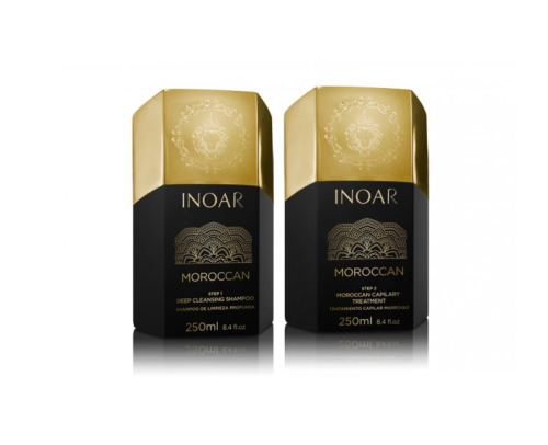 Keratynowe prostowanie INOAR Moroccan Keratin Treatment ZESTAW Szampon 250ml + Keratyna 250ml