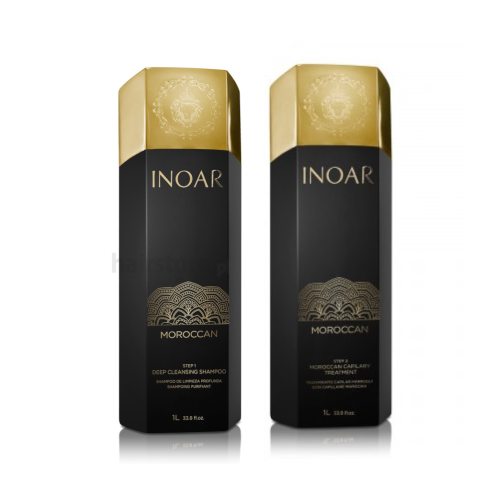 Keratynowe prostowanie INOAR Moroccan Keratin Treatment ZESTAW Szampon 1000ml + Keratyna 1000ml