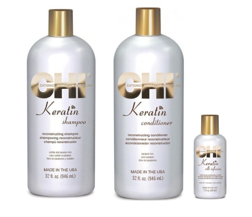 Zestaw regenerujący Szampon 946ml+odżywka 946ml+jedwab 59ml CHI Keratin