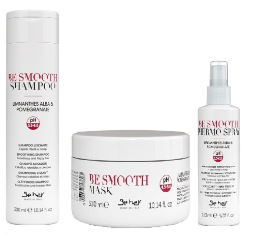 Be Hair Be Smooth Zestaw wygładzający Szampon 300ml + Maska 300ml + Wygładzający spray termoochronny 150ml