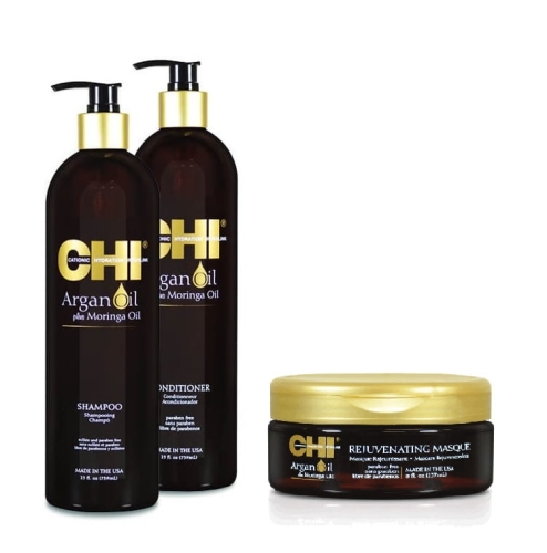 CHI ARGAN OIL  - Zestaw z olejkiem arganowym Szampon 739ml + Odżywka 739ml + Maska 237ml 