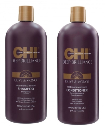 CHI Deep Brilliance - Szampon 946ml + Odżywka 946ml Zestaw nawilżający do włosów suchych i zniszczonych 