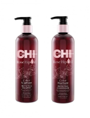 CHI Rose Hip Oil -  Szampon ochronny 340ml + Odżywka 340ml Zestaw ochronny włosy farbowane  