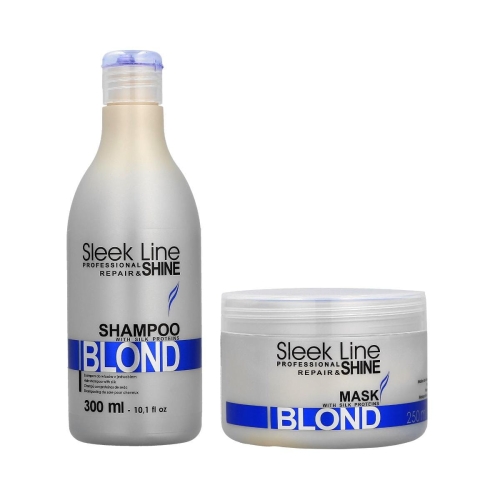 Stapiz Sleek Line Blond Zestaw do włosów blond Szampon niebieski 300ml + Maska 250ml