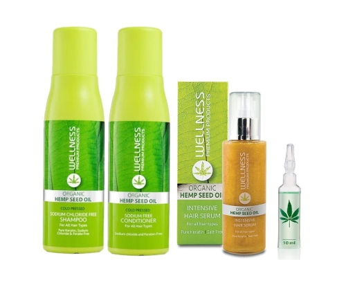 Wellness Premium Zestaw regenerujący do włosów cienkich i lekko kręconych  Szampon 500ml Odżywka 500ml Serum 100ml Ampułka 10ml