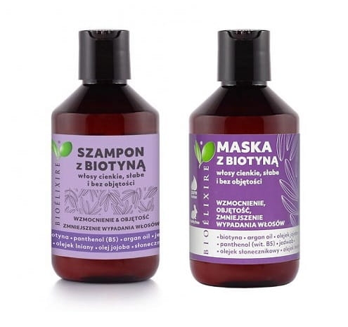 Bioelixire biotyna - Zestaw do włosów cienkich i wypadających Szampon + maska 2x300ml