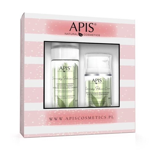 Apis cannabis Zestaw świąteczny łagodząca pianka do mycia twarzy 150ml i łagodząco-regenerujący krem do twarzy 50ml