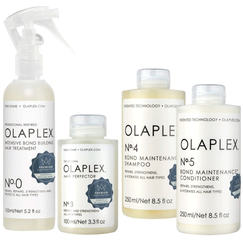 Olaplex zestaw odbudowujący do włosów no.0 intensywna kuracja 155ml no.3 maska odbudowa 100ml no.4 szampon 250ml  no.5 odżywka 250ml 