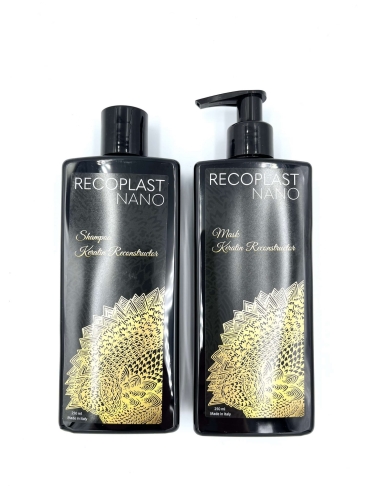 Recoplast nano keratin Zestaw wygładzający do włosów po keratynowym prostowaniu szampon 250ml maska 250ml