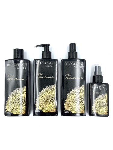 Recoplast nano keratin Zestaw wygładzający do włosów po keratynowym prostowaniu szampon 250ml maska 250ml fluid 250ml olejek 100ml