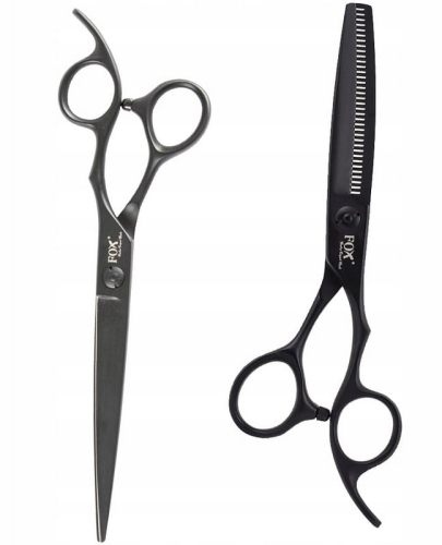 Fox barber expert black Zestaw do strzyżenia włosów nożyczki 7" degażówki 6" 