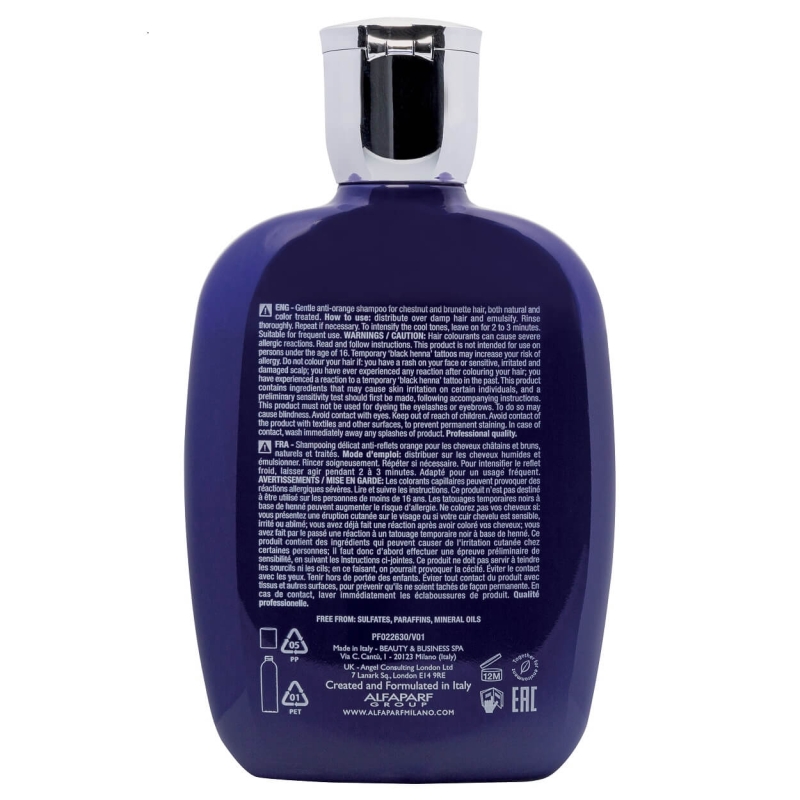 Alfaparf sdl anti-orange Szampon niebieski do włosów brązowych, kasztanowych i ciemniejszych 250ml
