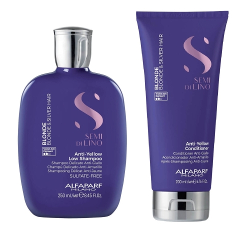 Alfaparf sdl anti-yellow Zestaw fioletowy do włosów blond i siwych szampon 250ml i odżywka 200ml