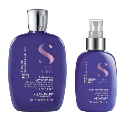 Alfaparf sdl anti-yellow Zestaw fioletowy do włosów blond i siwych szampon 250ml i spray  125ml
