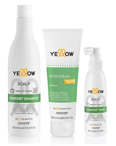Yellow scalp comfort Zestaw oczyszczający do włosów szampon 500ml krem 250ml kojący tonik 125ml