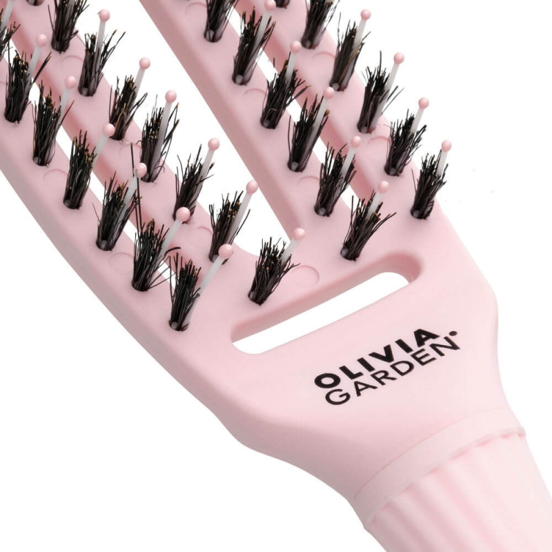 Olivia Garden fingerbrush Szczotka do włosów dzik i nylon pastelowy róż s