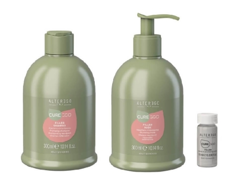 Alter ego cure ego filler Zestaw do włosów  szampon i maska 2x300ml ampułka 10ml