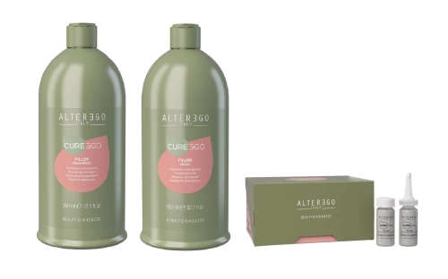 Alter ego cure ego filler Zestaw do włosów  szampon i maska 2x950ml ampułki 12x10ml