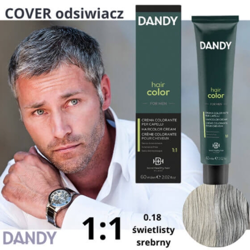 Dandy Farba cover odsiwiacz do włosów bez amoniaku dla mężczyzn 0.18 jasny siwy 60ml