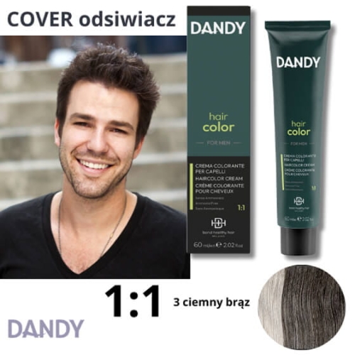 Dandy Farba cover odsiwiacz do włosów bez amoniaku dla mężczyzn 3 ciemny brąz 60ml