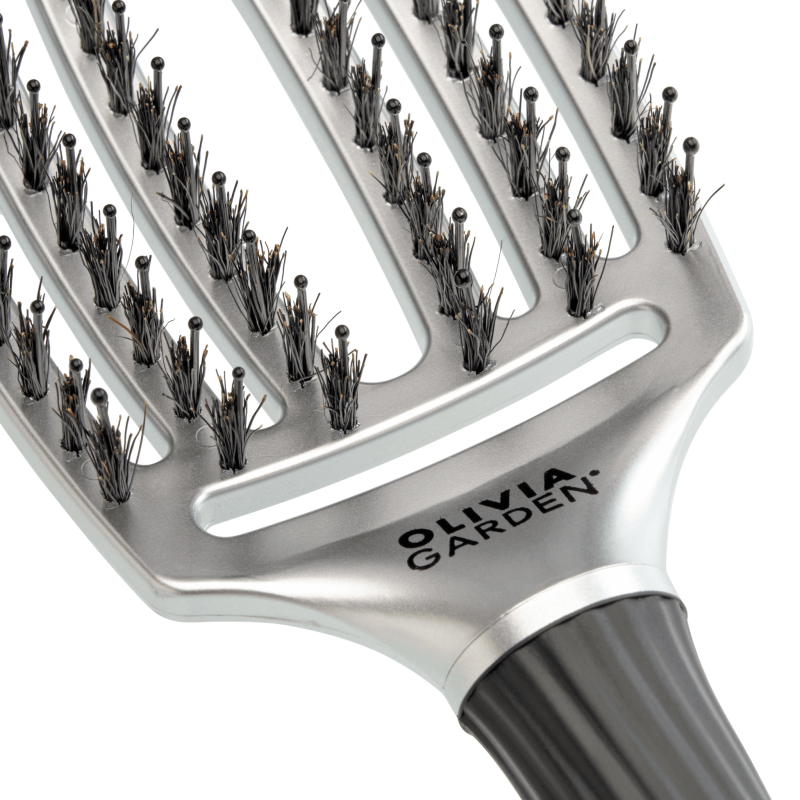 Olivia Garden finger brush trinity silver Szczotka do włosów dzik i nylon srebrna