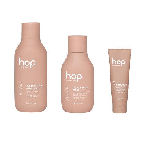 Montibello hop ultra repair Zestaw odbudowujący do włosów Szampon 300ml  Odżywka 200ml  Krem na końcówki 75ml