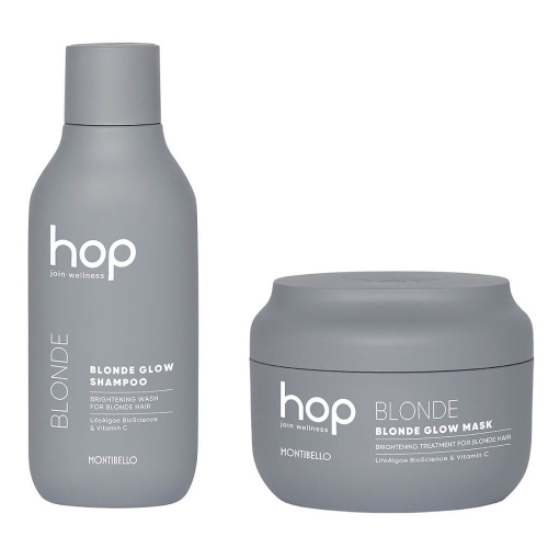 Montibello hop blonde glow Zestaw rozświetlający do włosów blond Szampon 300ml Maska 200ml