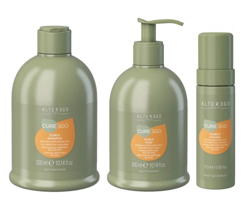 Alter ego cureego curly Zestaw do włosów kręconych i falowanych szampon 300ml maska 300ml pianka 175ml