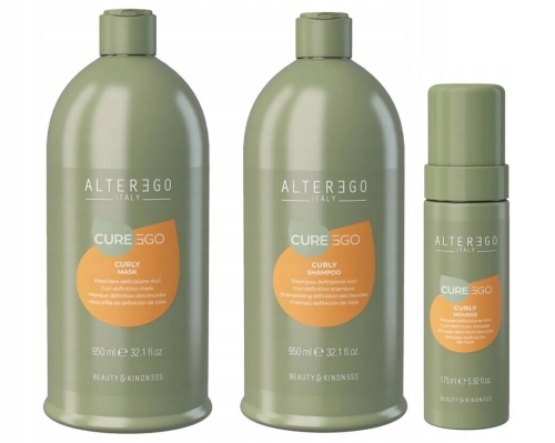 Alter ego cureego curly Zestaw do włosów kręconych i falowanych szampon 950ml maska 950ml pianka 175ml