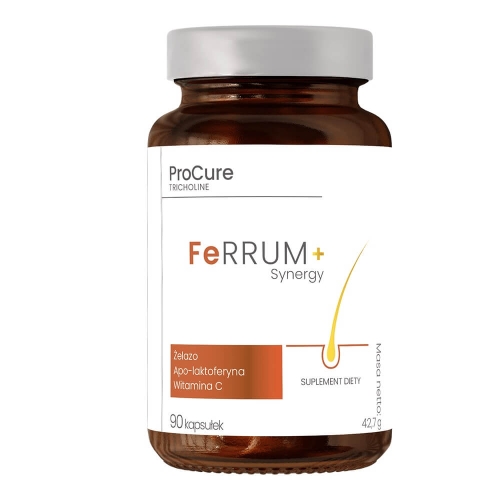 Pro cure tricholine feRRUM + synergy Żelazo, apo-laktoferyna, witamina C Suplement diety 90 kapsułek