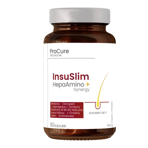 Pro cure tricholine insuSlim hepaAmino + synergy  Berberys, ostropest, witaminy B, kwas foliowy Suplement diety 60 kapsułek