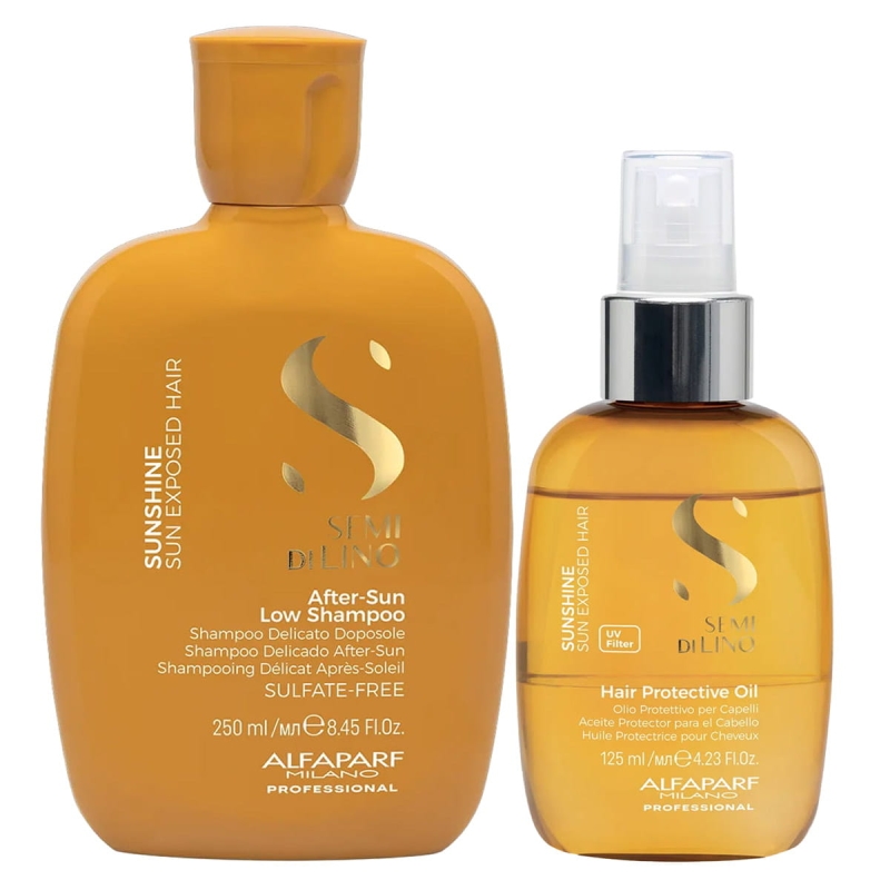 Alfaparf sdl sunshine Zestaw do włosów na słońce Szampon 250ml olejek 125ml,jpg