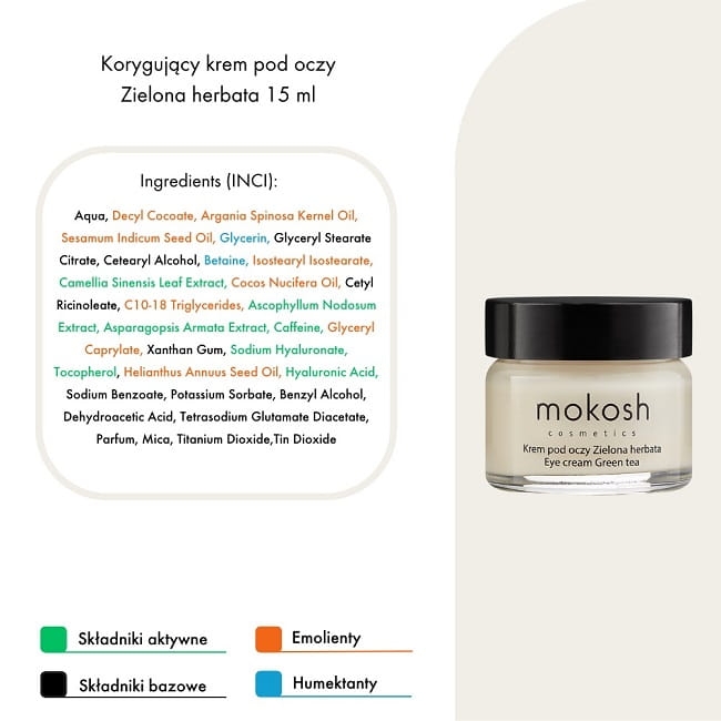 Mokosh Korygujący krem pod oczy zielona herbata mini 15ml