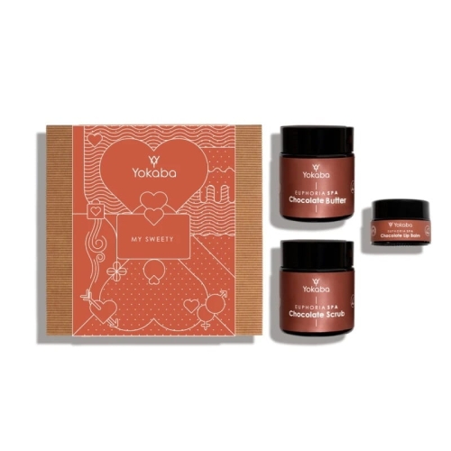 Yokaba my sweetie zestaw prezentowy czekoladowe masło do ciała 100ml czekoladowy peeling do ciała 100ml czekoladowy balsam do ust 15ml