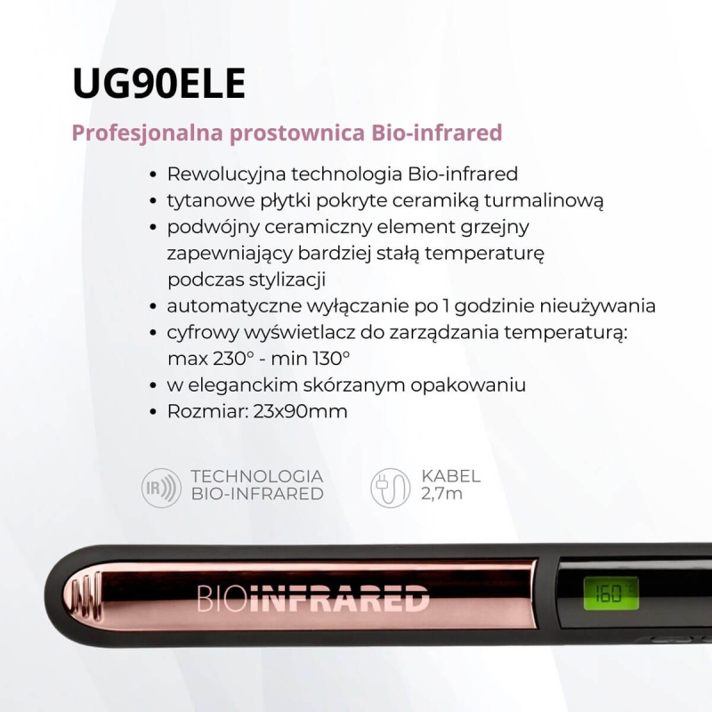 Upgrade bio-infrared UG90ELE Różowa prostownica do włosów z technologią podczerwieni wąska.jpg