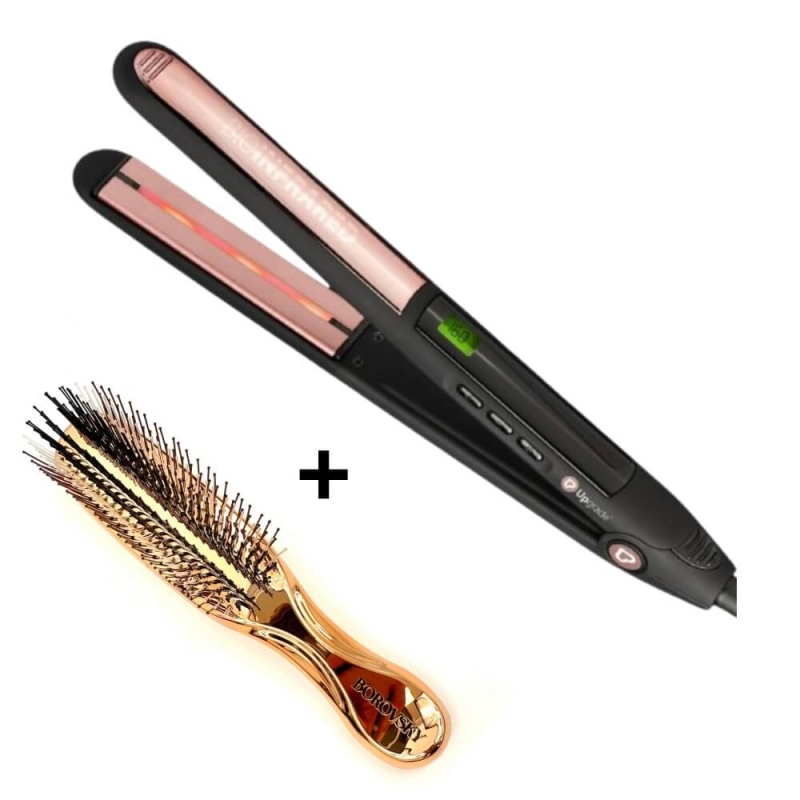 Upgrade bio-infrared UG90ELE Różowa prostownica do włosów z technologią podczerwieni wąska + szczotka Borovsky scalp brush.jpg