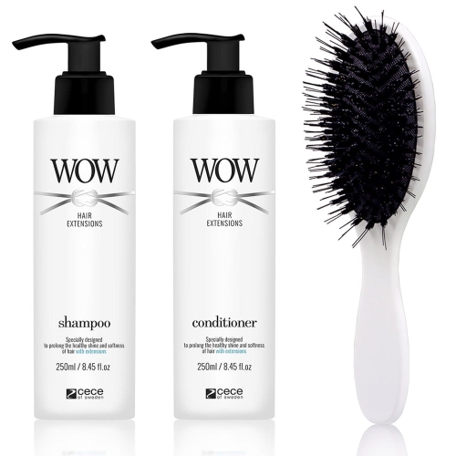 CE-CE WOW Hair Extensions Zestaw do włosów przedłużanych: Szampon 250ml, Odżywka 250ml + Szczotka