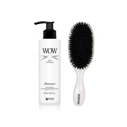 CE-CE WOW Hair Extensions Zestaw do włosów przedłużanych Szampon 250ml + Szczotka Borovsky Extensions