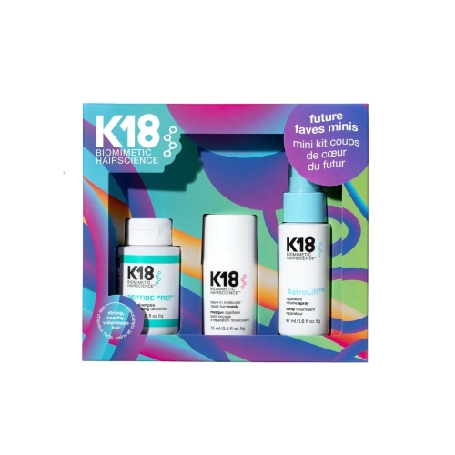 K18 future faves mini Zestaw regenerujący i nadający objętość Szampon 53ml Maska 15ml Spray 47ml