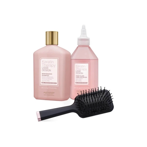 Alfaparf lisse design glass hair Zestaw do włosów Szampon 250ml Woda lamelarna 250ml Szczotka 