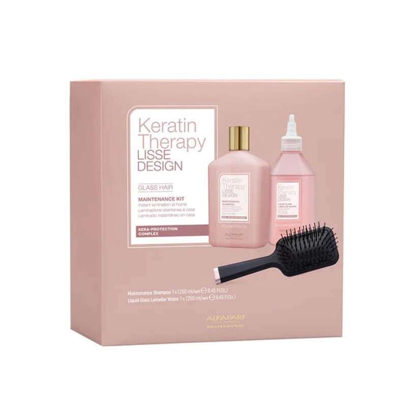 Alfaparf lisse design glass hair Zestaw do włosów Szampon 250ml Woda lamelarna 250ml Szczotka.jpg
