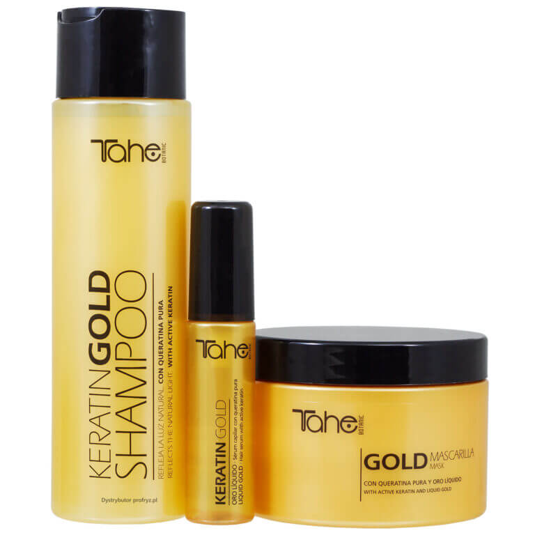 Tahe keratin gold pack Zestaw regenerujący do włosów zniszczonych Szampon 300ml Maska 300ml Olejek 30ml.jpg
