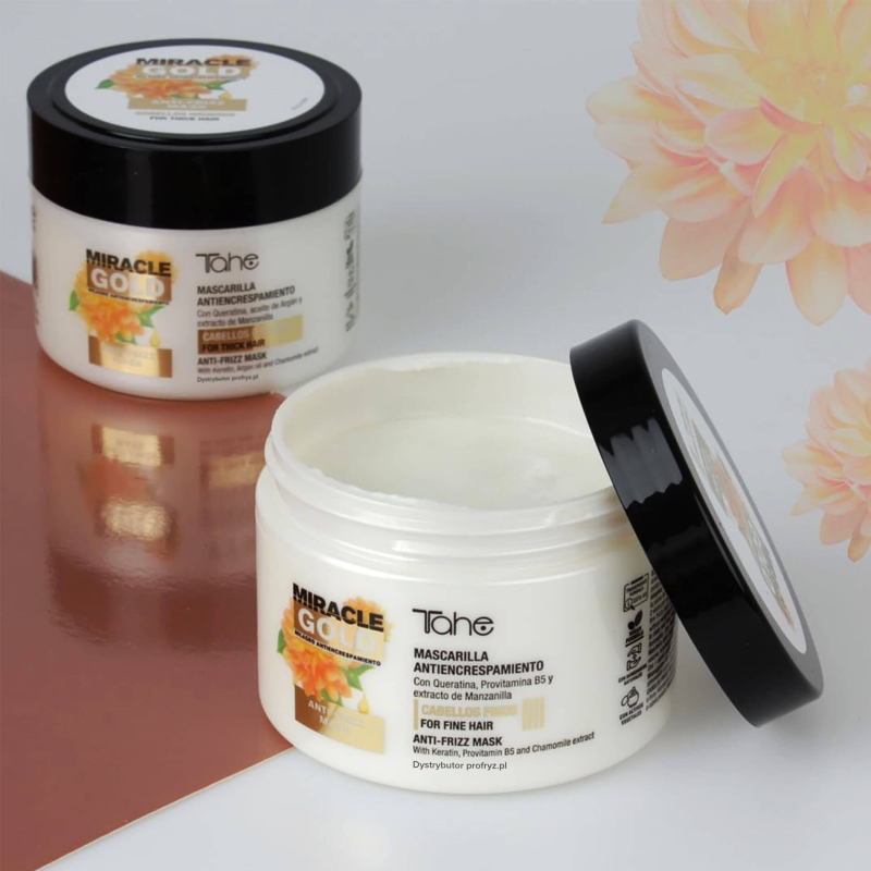 Tahe miracle gold anti frizz Wygładzająca maska do włosów cienkich 300ml.jpg