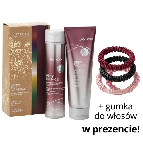 Joico defy damage Zestaw do włosów zniszczonych szampon 300ml odżywka 250ml + scrunchie